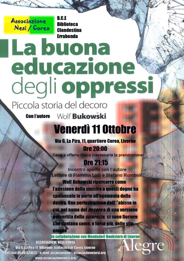 Wolf Bukowski presenta “La buona educazione degli oppressi” a Livorno